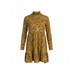 No Comment Yellow Paisley Print Long Sleeve Dress | Size L | Boho Retro Vibes